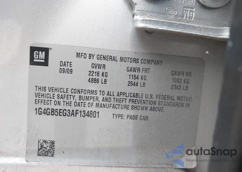 2010 Buick Lacrosse Cx z USA, uszkodzony, nr VIN 1G4GB5EG3AF134801